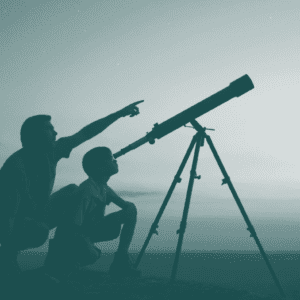 People looking through telescopes