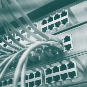 Picture of cables connected into a router