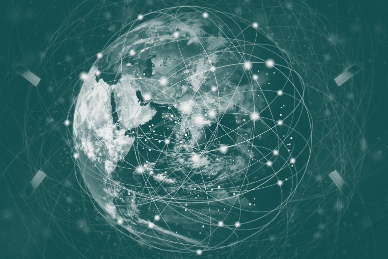Globe surrounded by satellites